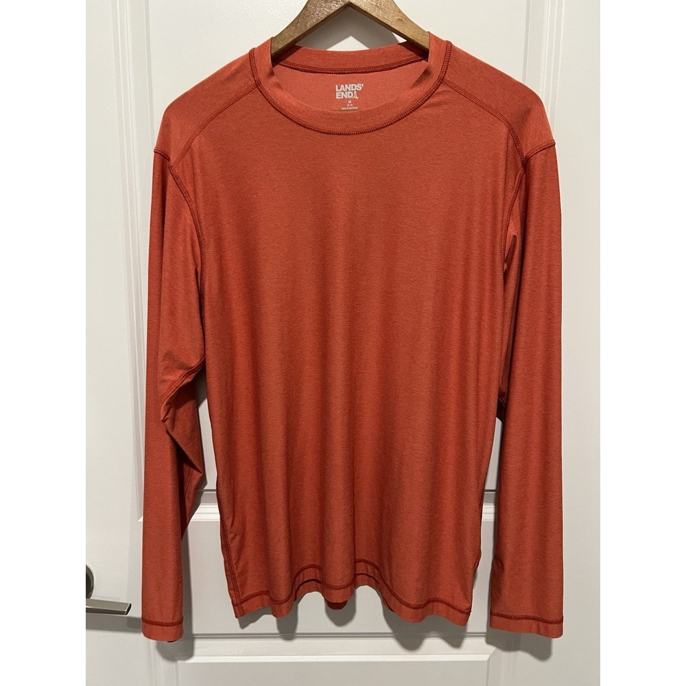Lands End Sun Shirt SPF Swim Tee Long‎ Sleeve Sunwashed Orange Men's Medium